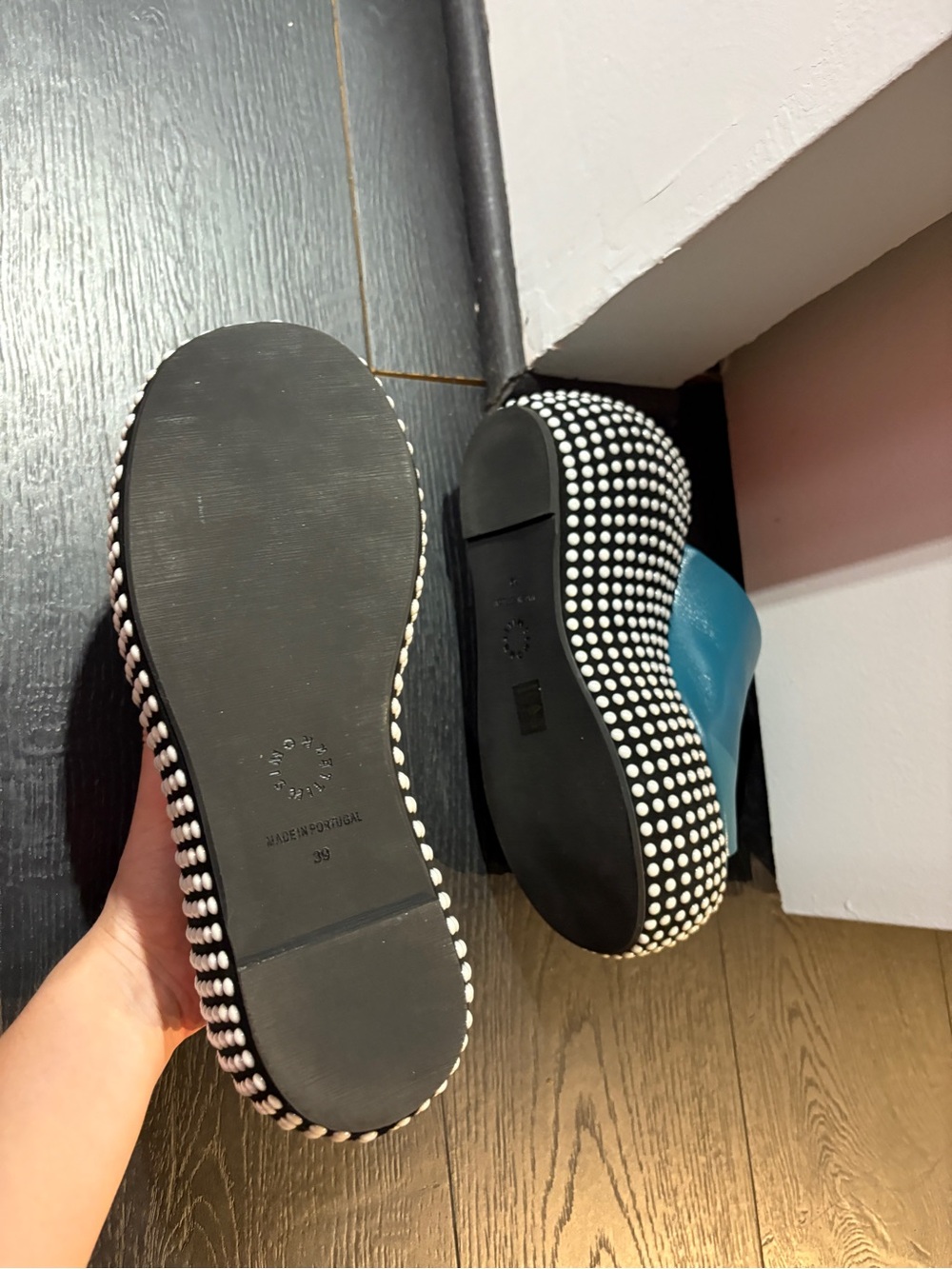 Simon Miller Teal Platform Mule with Black-and-White Studded Wedge - Picture 3 of 4